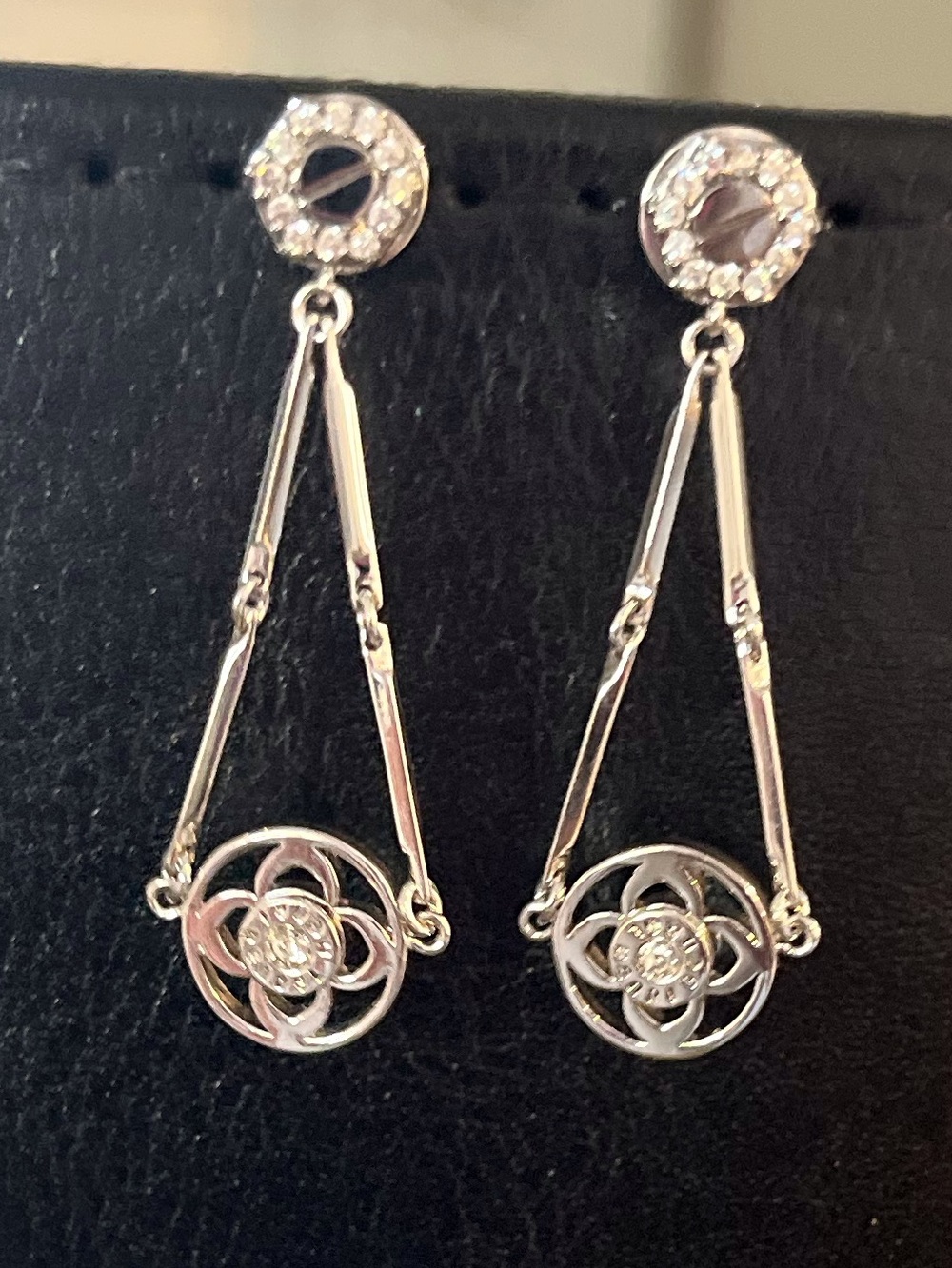 Henri Bendel Silver Tone Drop Earrings with Clear Stones NWOT